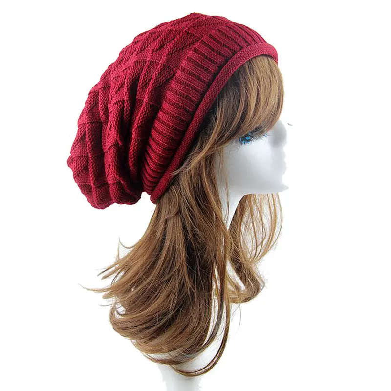 Women Triangle Diamond Warm Knitted Wool Hats Cap 3