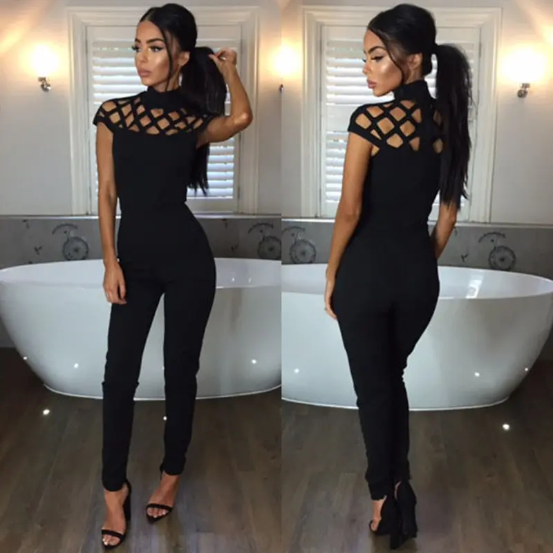 Women Turtleneck Jumpsuit Hollow Out Bandage Party Rompers Playsuits Sexy Long Jumpsuits Overalls 3 Colors Gv440 5