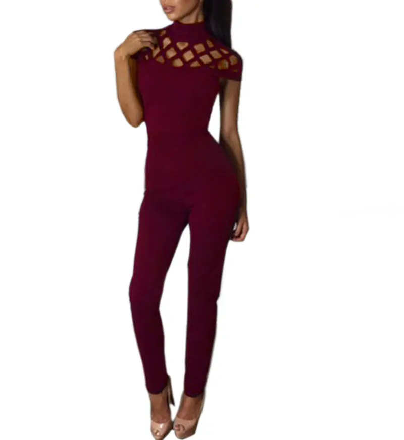 Women Turtleneck Jumpsuit Hollow Out Bandage Party Rompers Playsuits Sexy Long Jumpsuits Overalls 3 Colors Gv440 5