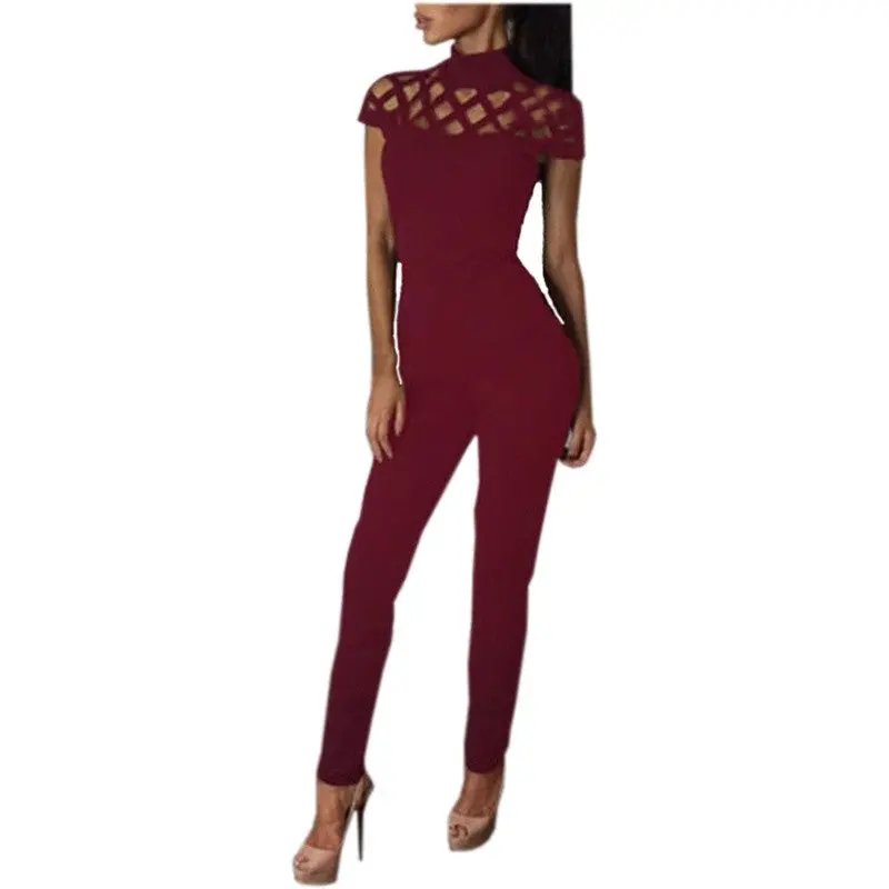 Women Turtleneck Jumpsuit Hollow Out Bandage Party Rompers Playsuits Sexy Long Jumpsuits Overalls 3 Colors Gv440 6