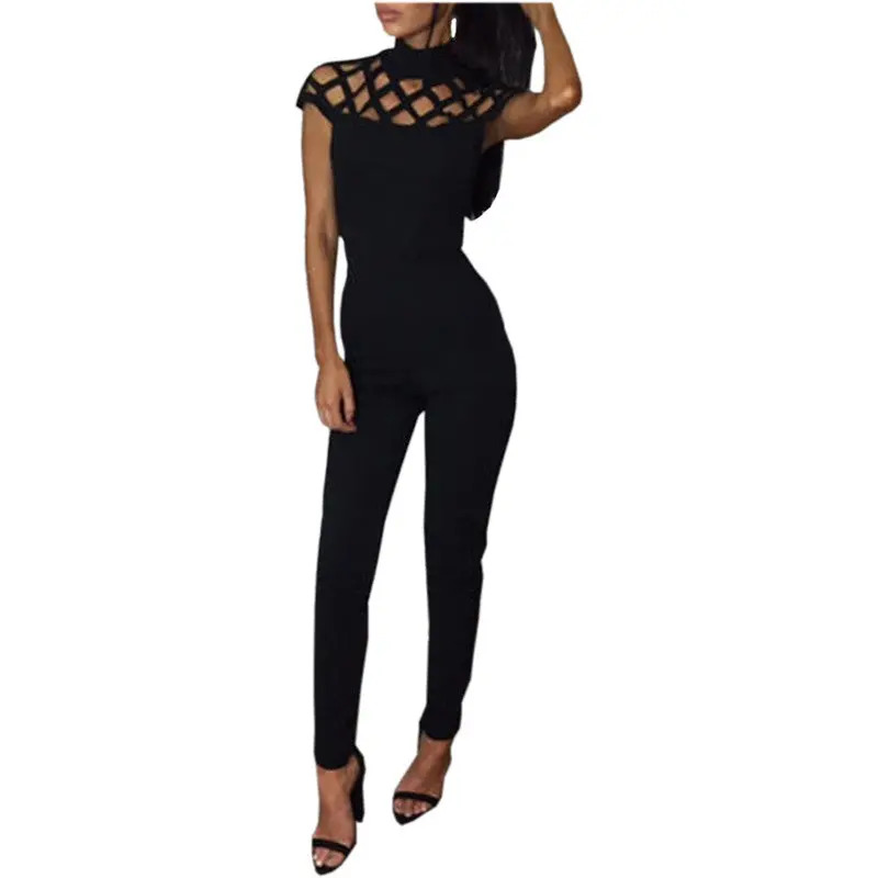 Women Turtleneck Jumpsuit Hollow Out Bandage Party Rompers Playsuits Sexy Long Jumpsuits Overalls 3 Colors Gv440 7