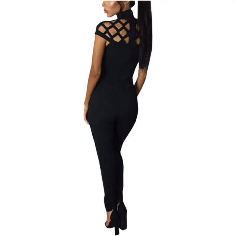 Women Turtleneck Jumpsuit Hollow Out Bandage Party Rompers Playsuits Sexy Long Jumpsuits Overalls 3 Colors Gv440 8