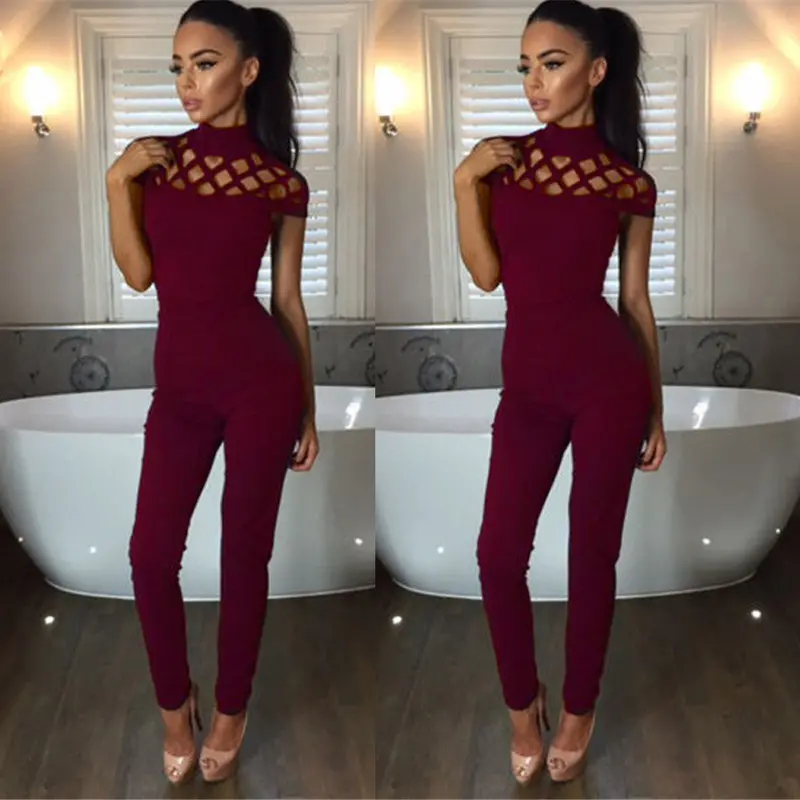 Women Turtleneck Jumpsuit Hollow Out Bandage Party Rompers Playsuits Sexy Long Jumpsuits Overalls 3 Colors Gv440 9