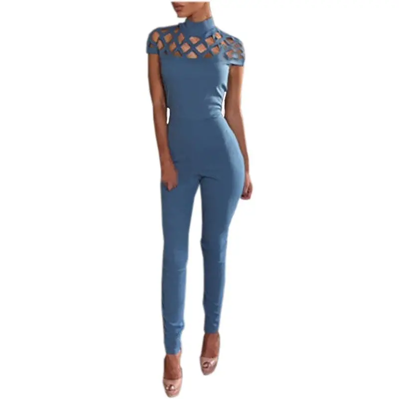 Women Turtleneck Jumpsuit Hollow Out Bandage Party Rompers Playsuits Sexy Long Jumpsuits Overalls 3 Colors Gv440 9
