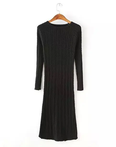 Women Twisted Back Slit Sweater Dress Solid Dames Kleding Jerseis Knitted Pull Femme Long Jumper Midi Pullover Sweater Dresses 1