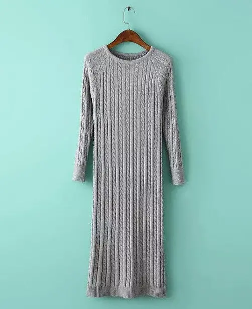 Women Twisted Back Slit Sweater Dress Solid Dames Kleding Jerseis Knitted Pull Femme Long Jumper Midi Pullover Sweater Dresses 2