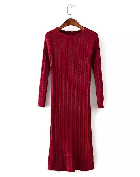 Women Twisted Back Slit Sweater Dress Solid Dames Kleding Jerseis Knitted Pull Femme Long Jumper Midi Pullover Sweater Dresses 4