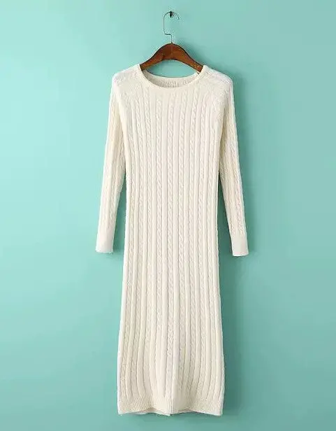 Women Twisted Back Slit Sweater Dress Solid Dames Kleding Jerseis Knitted Pull Femme Long Jumper Midi Pullover Sweater Dresses 5