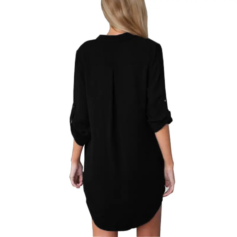 Women V Neck Long Sleeve Sexy Party Mini Dress Shirts Vestidos Casual Loose Beach Style Dress Plus Size Y0543 8