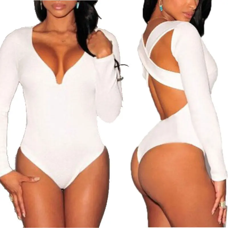 Women V-Neck The Back Cross Bodysuit Sexy Stretch Jumpsuit Top Leotard 2