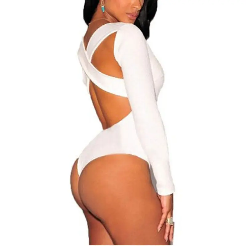 Women V-Neck The Back Cross Bodysuit Sexy Stretch Jumpsuit Top Leotard 3