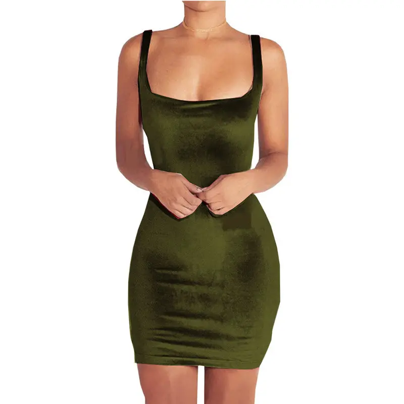 Women Velvet Bodycon Dress Sexy Scoop Collar Sleeveless Spaghetti Strap Club Mini Velvet Dress Robe Velours Strap Vestidos 5