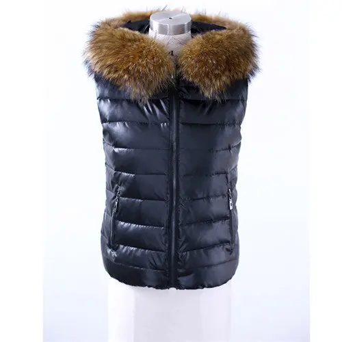 Women Vest Coat With Fur Black Waistcoat Warm Sleeveless Down Coat Hooded Faux Fur Vest Xxxl 1