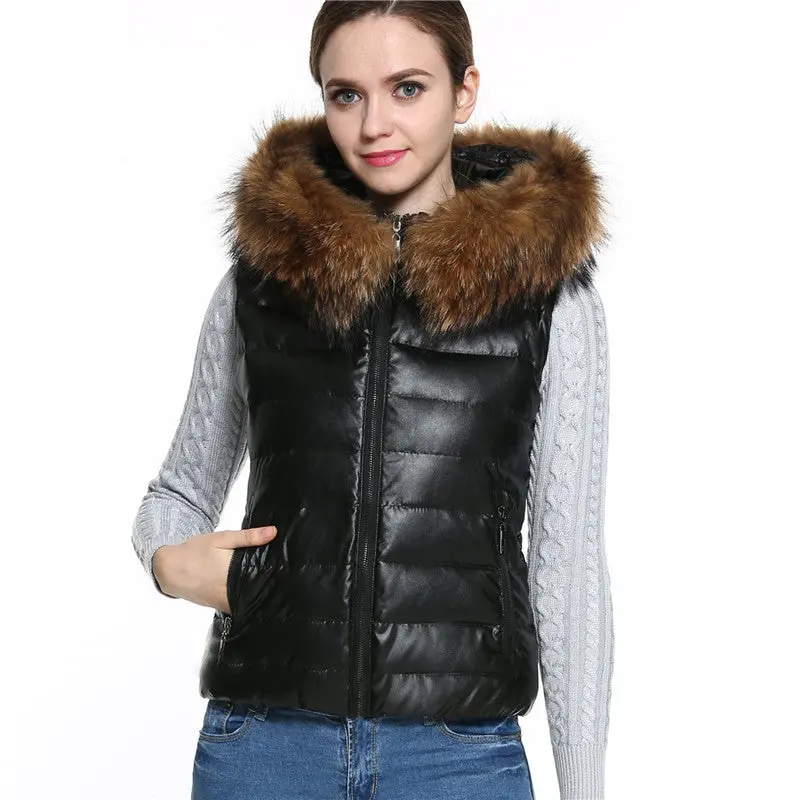 Women Vest Coat With Fur Black Waistcoat Warm Sleeveless Down Coat Hooded Faux Fur Vest Xxxl 2