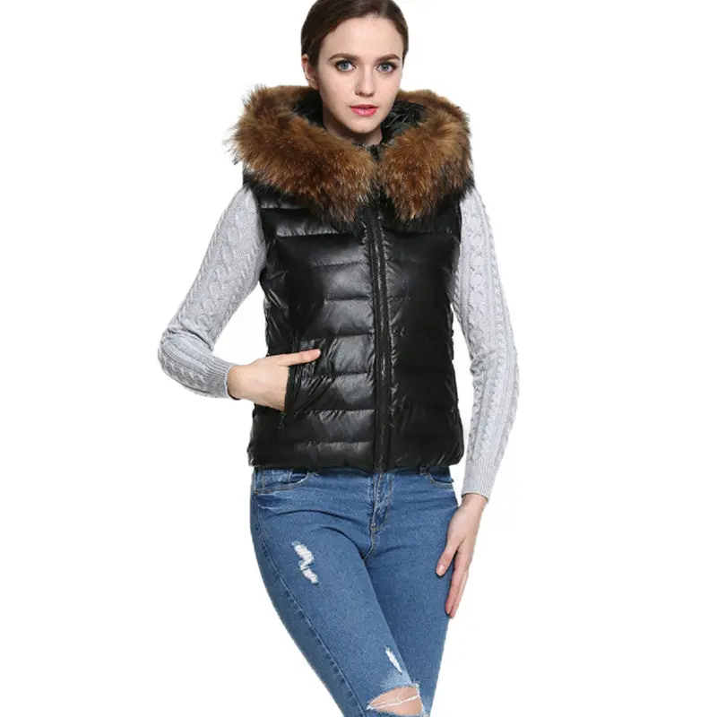 Women Vest Coat With Fur Black Waistcoat Warm Sleeveless Down Coat Hooded Faux Fur Vest Xxxl 3
