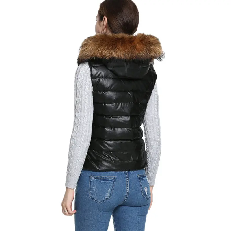 Women Vest Coat With Fur Black Waistcoat Warm Sleeveless Down Coat Hooded Faux Fur Vest Xxxl 4