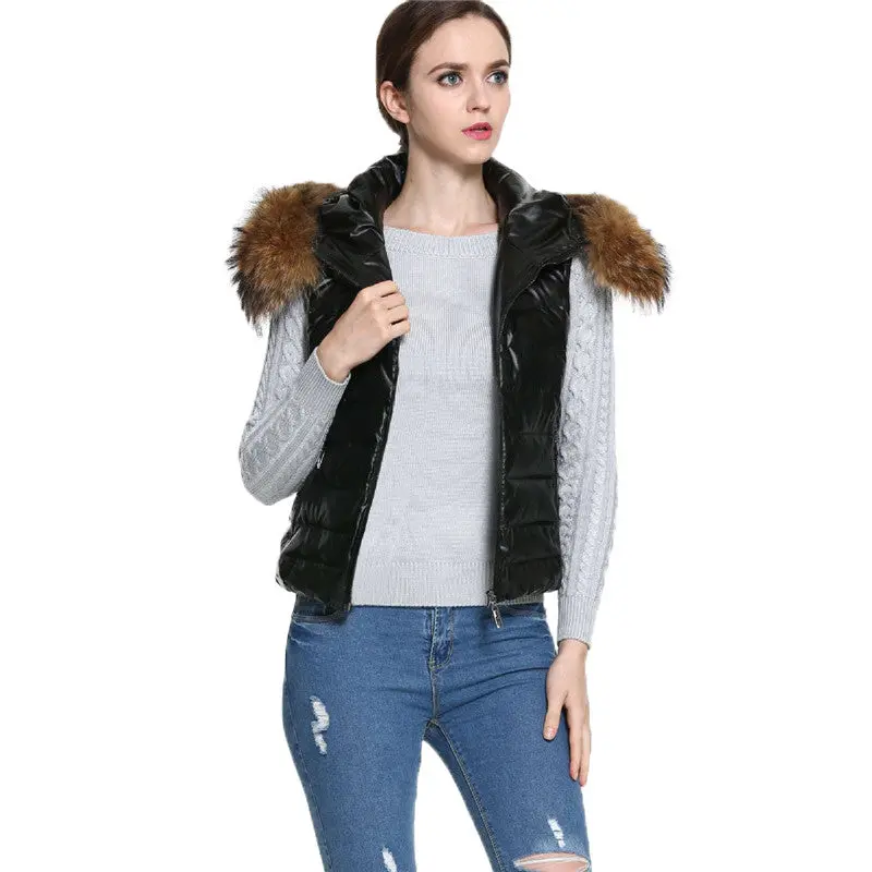 Women Vest Coat With Fur Black Waistcoat Warm Sleeveless Down Coat Hooded Faux Fur Vest Xxxl 5