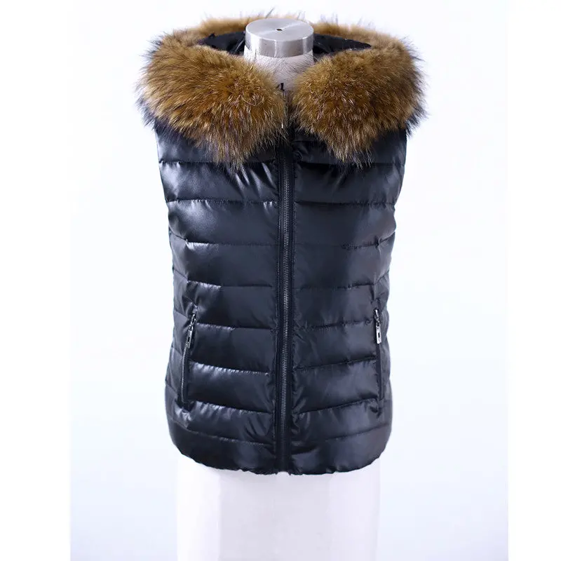 Women Vest Coat With Fur Black Waistcoat Warm Sleeveless Down Coat Hooded Faux Fur Vest Xxxl 6