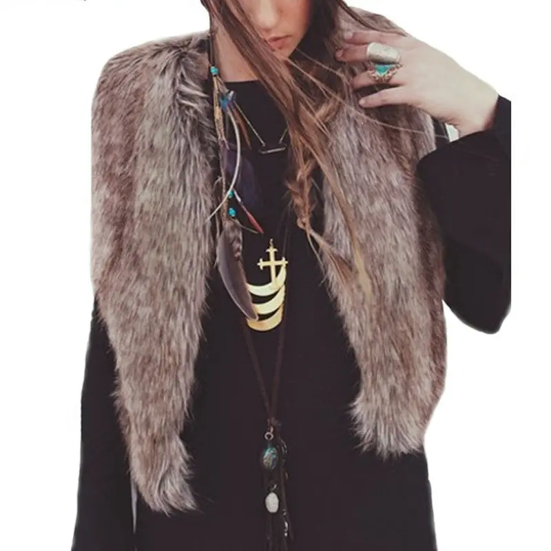 Women Vest Sleeveless Coat Outerwear Long Hair Waistcoat Faux Fur Jacket 2