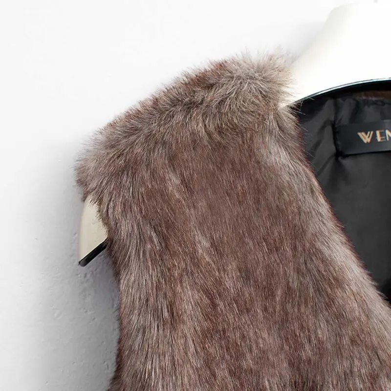 Women Vest Sleeveless Coat Outerwear Long Hair Waistcoat Faux Fur Jacket 5