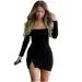 Women Vestidos Long Sleeve Dress Plus Size Party Dresses Off Shoulder Mini Dress Black Fast Shipping Feida 1