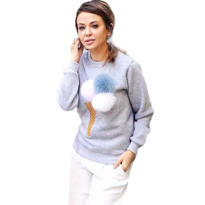 Women Vetement Plush Ball Long Sleeve Causal Pullovers Hooded Sweatshirt Sudaderas Mujer Feida 5