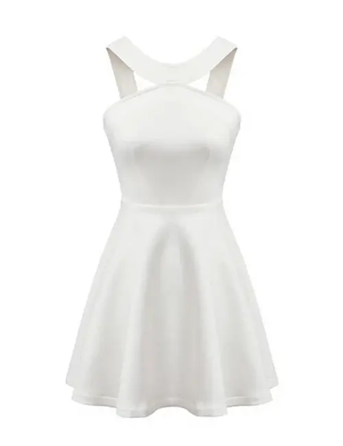 Women Vintage 60'S High Waist Sexy Halter Strapless Ball Gown Swing Dress Candy Color Frill Flared Pleated Slim Dresses 10