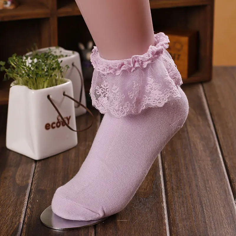 Women Vintage Lace Ruffle Frilly Ankle Socks Princess Girl Cotton Sock 2