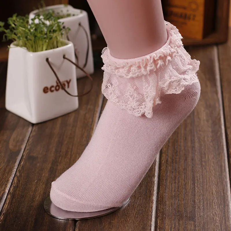 Women Vintage Lace Ruffle Frilly Ankle Socks Princess Girl Cotton Sock 3