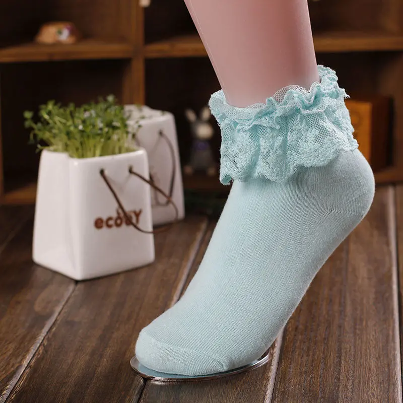 Women Vintage Lace Ruffle Frilly Ankle Socks Princess Girl Cotton Sock 5