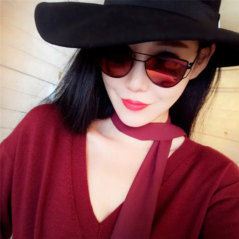 Women Vintage Rose Gold Mirror Sun Glasses Twin-Beams Classic Metal Frame Mirror Sunglasses Cat Eye Sunglasses 3