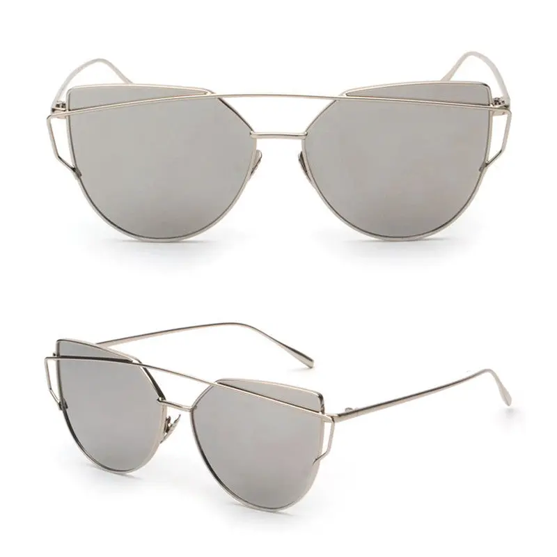 Women Vintage Rose Gold Mirror Sun Glasses Twin-Beams Classic Metal Frame Mirror Sunglasses Cat Eye Sunglasses 5