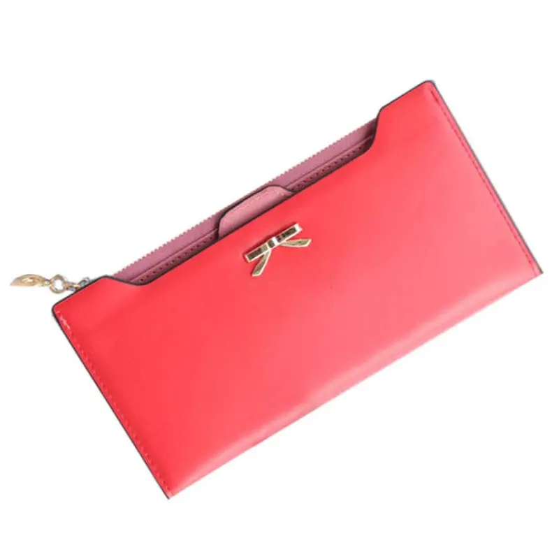 Women Wallet Golden Bow Knot Long Leather Card Holders Clips Flower Hasp Buckle Open Women's Wallets Clutch Purses 1