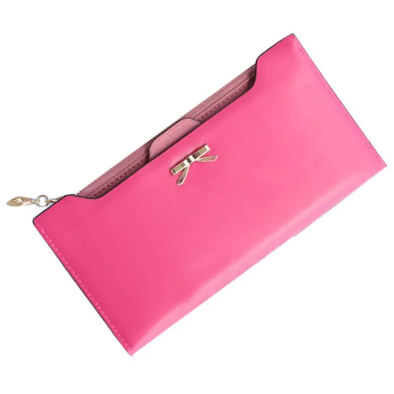 Women Wallet Golden Bow Knot Long Leather Card Holders Clips Flower Hasp Buckle Open Women's Wallets Clutch Purses 2