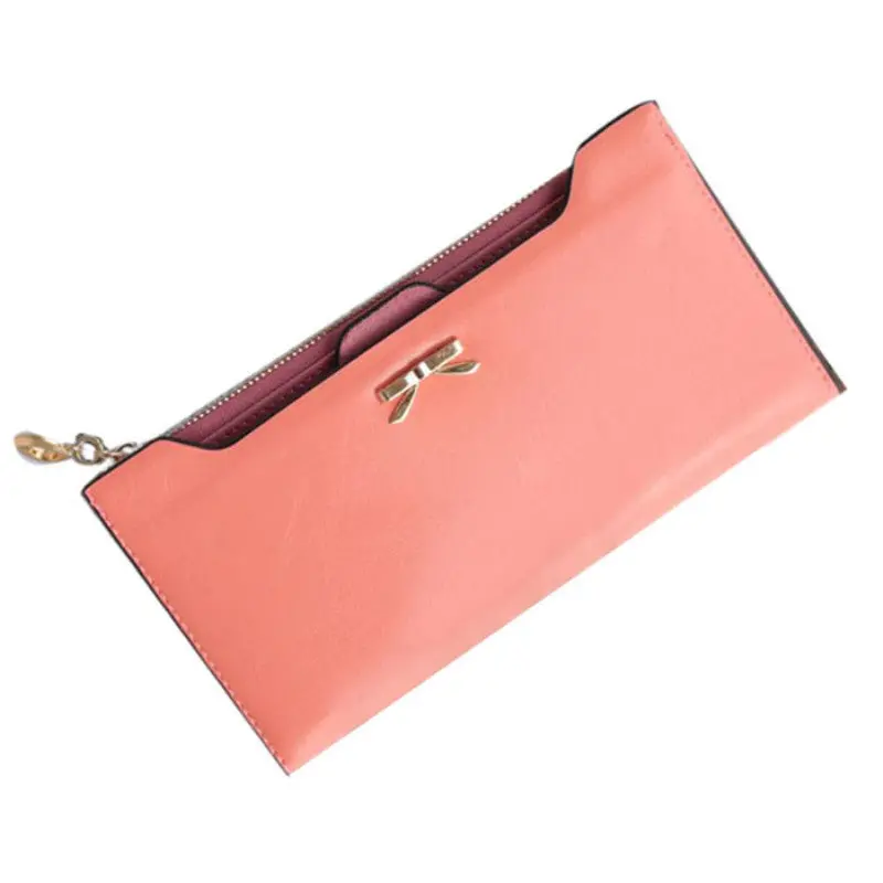Women Wallet Golden Bow Knot Long Leather Card Holders Clips Flower Hasp Buckle Open Women's Wallets Clutch Purses 3