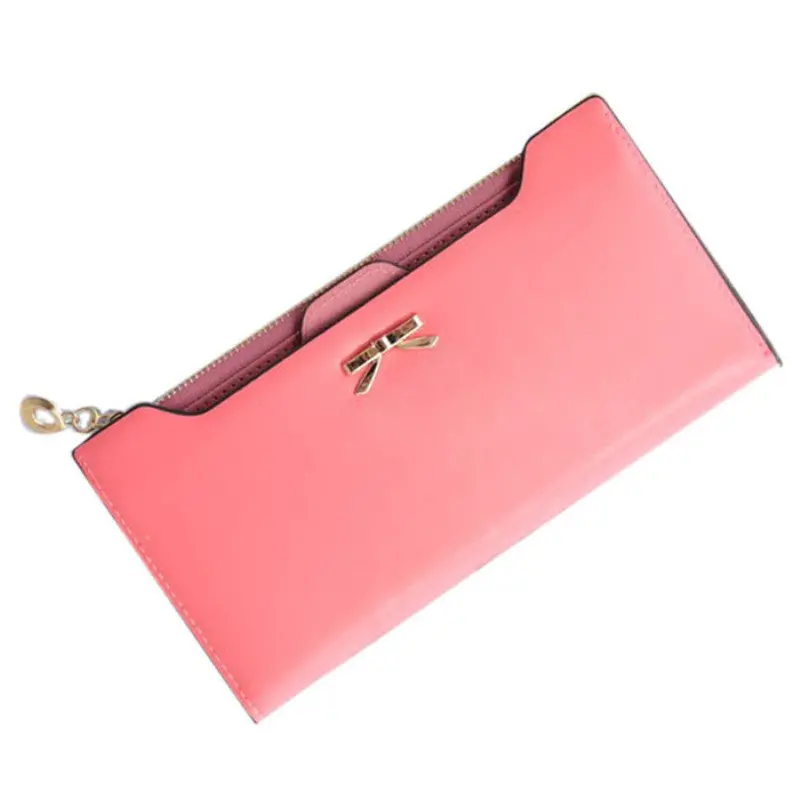 Women Wallet Golden Bow Knot Long Leather Card Holders Clips Flower Hasp Buckle Open Women's Wallets Clutch Purses 4