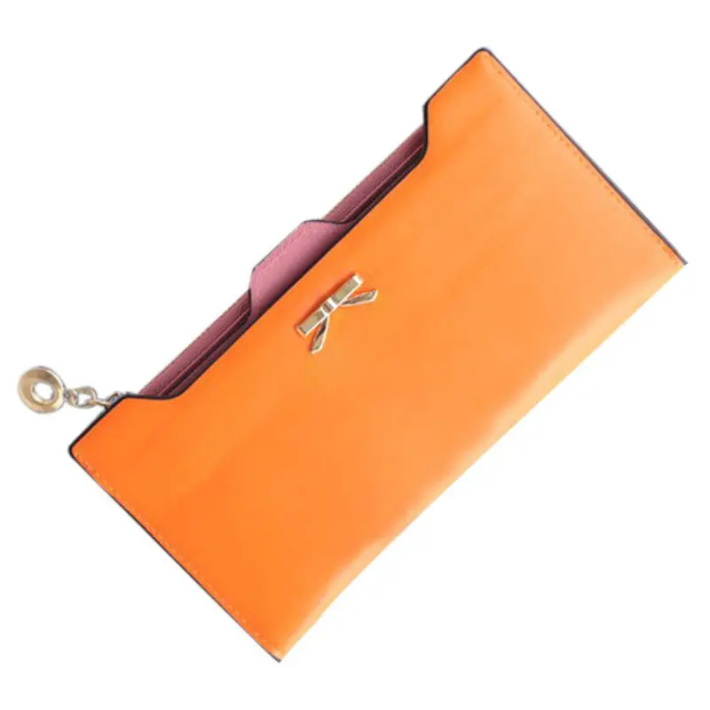 Women Wallet Golden Bow Knot Long Leather Card Holders Clips Flower Hasp Buckle Open Women's Wallets Clutch Purses 5