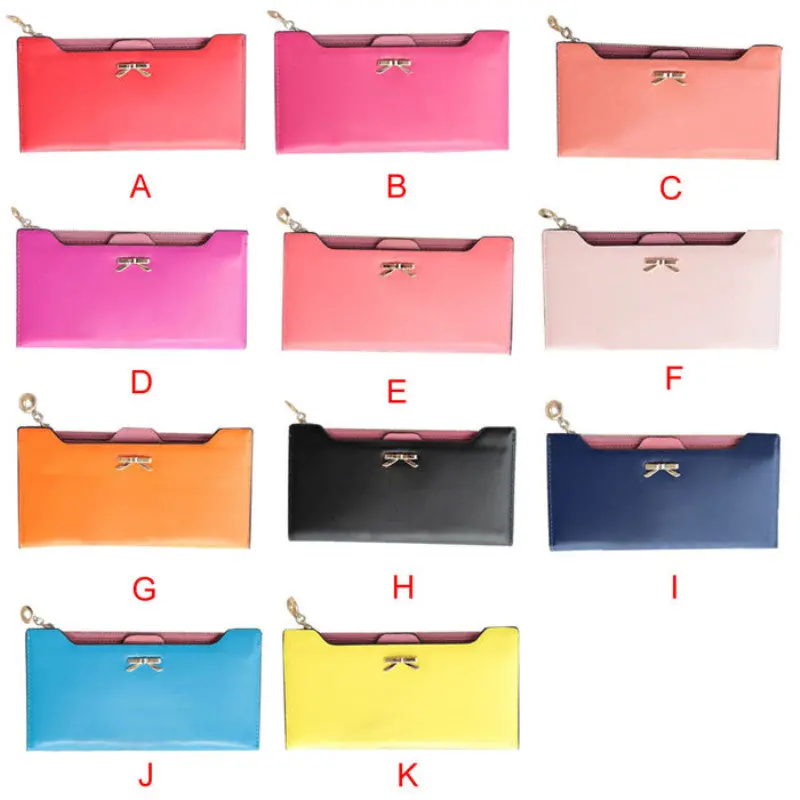 Women Wallet Golden Bow Knot Long Leather Card Holders Clips Flower Hasp Buckle Open Women's Wallets Clutch Purses 6