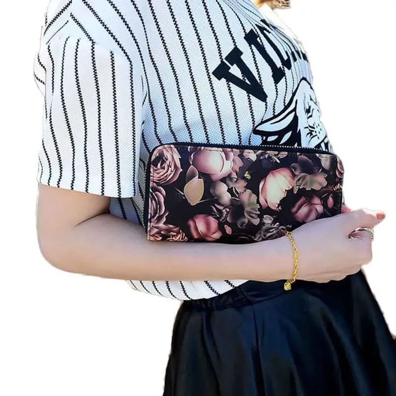 Women Wallet Ladies Long Wallets Leather Floral Print Wallet Coin Purse Girl Card Holder Clutch Bag Carteira 1