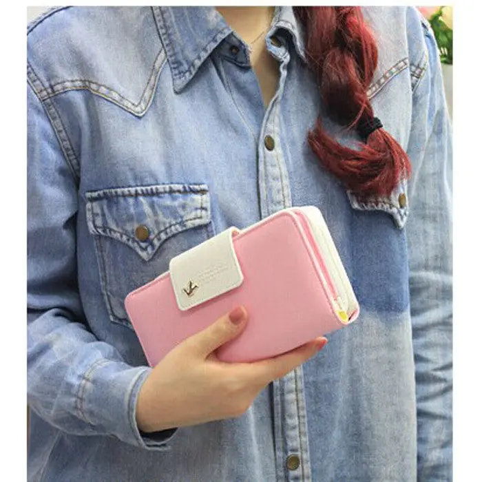 Women Wallets Birds Clutch Wallet Pu Leather Case Long Zip Button Card Purse Handbag Candy Color 1