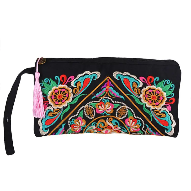 Women Wallets Clutch Bag New Fashion Embroidery Contrast Wrist Strap Elegant Mobile Phone Bag Purse Carteira 1