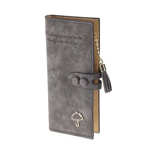 Women Wallets Matte Pu Leather Lady Handbags Hasp Tassel Zipper Clutch Coin Purse Cards Holder Moneybags Woman Burse Wallet Bags 1