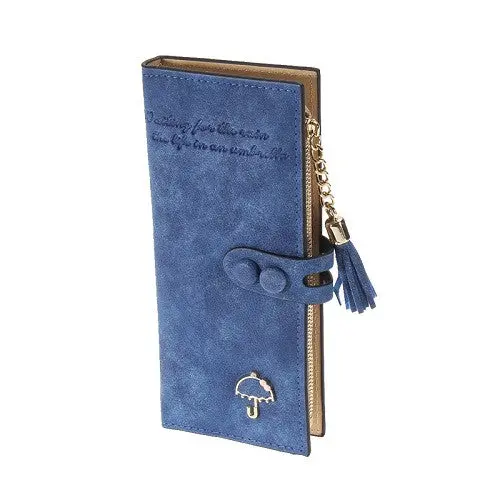 Women Wallets Matte Pu Leather Lady Handbags Hasp Tassel Zipper Clutch Coin Purse Cards Holder Moneybags Woman Burse Wallet Bags 2