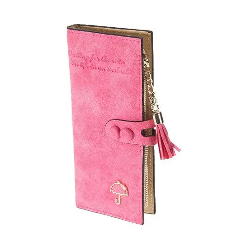 Women Wallets Matte Pu Leather Lady Handbags Hasp Tassel Zipper Clutch Coin Purse Cards Holder Moneybags Woman Burse Wallet Bags 3