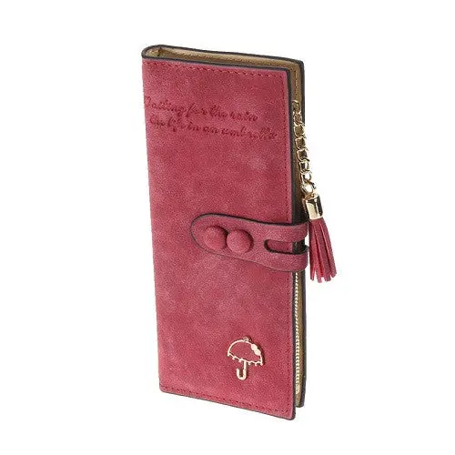 Women Wallets Matte Pu Leather Lady Handbags Hasp Tassel Zipper Clutch Coin Purse Cards Holder Moneybags Woman Burse Wallet Bags 4