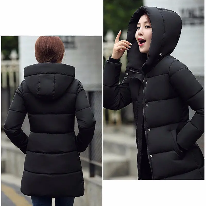 Women Warm Jacket Down Cotton Coat Faux Hooded Slim Parka Outerwear 5