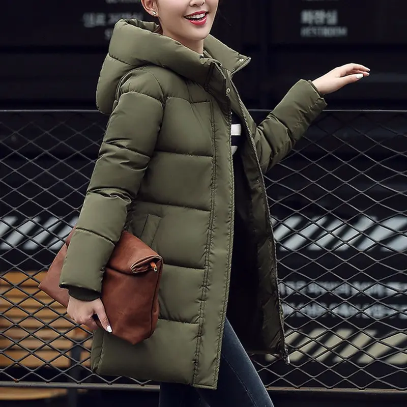 Women Warm Jacket Down Cotton Coat Faux Hooded Slim Parka Outerwear 8