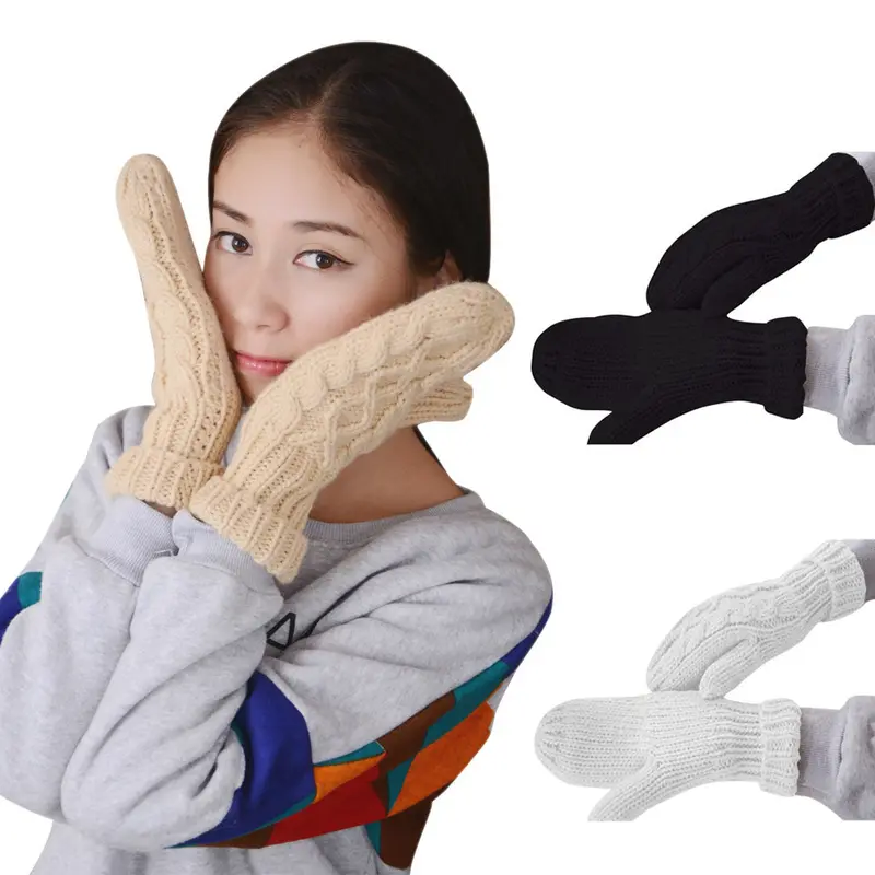 Women Warm Knit Gloves Warmer Mittens Finger Gloves Knitted Twist Gloves Mittens Women's Accessories Chirstmas Gift 2