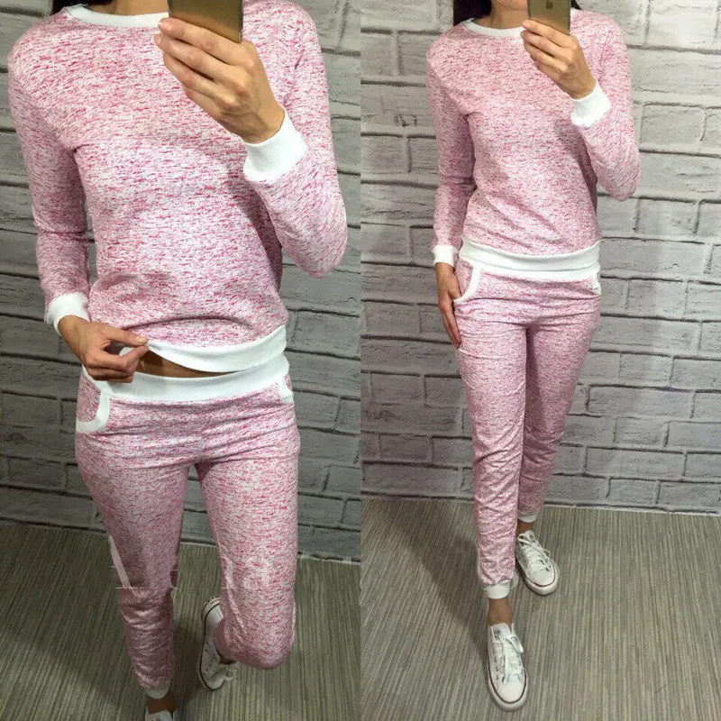 Women & Warm Women Casual Sets Women Long Sleeve O-Neck Slim Solid Tracksuit Sets X0264 2