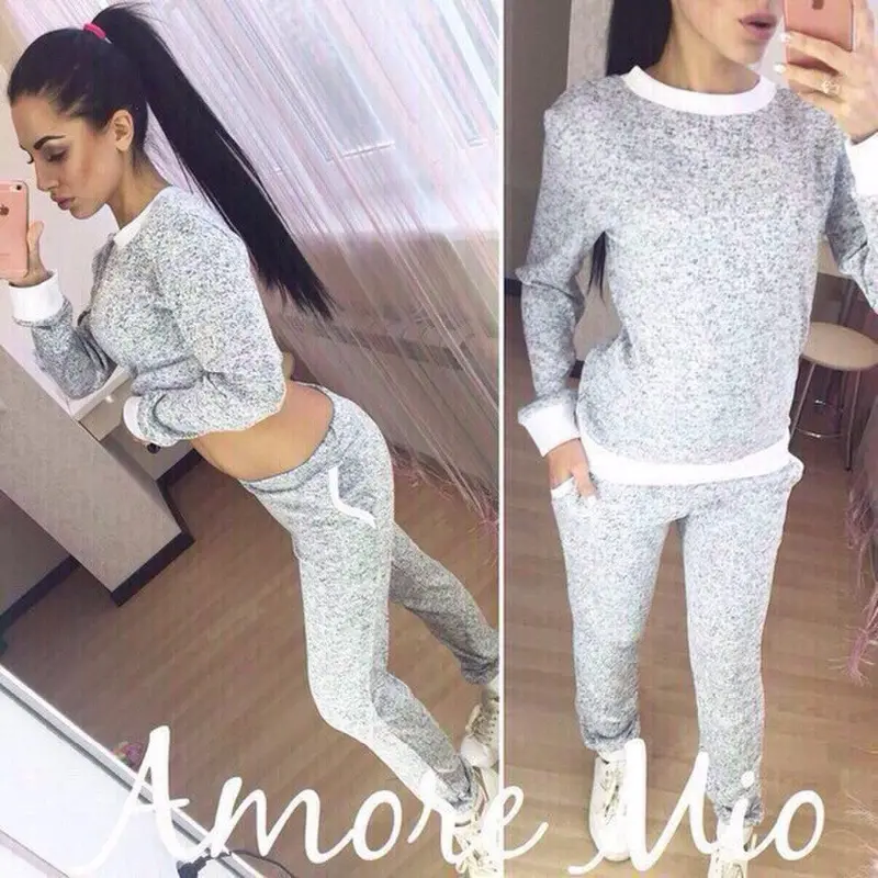Women & Warm Women Casual Sets Women Long Sleeve O-Neck Slim Solid Tracksuit Sets X0264 3